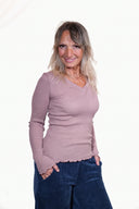 Basic Shirt mit V-Ausschnitt- Rosé Lurex