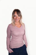 Basic Shirt mit V-Ausschnitt- Rosé Lurex