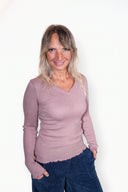 Basic Shirt mit V-Ausschnitt- Rosé Lurex