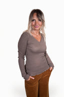 Basic Shirt mit V-Ausschnitt: Braun-Lurex