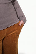 Basic Shirt mit V-Ausschnitt: Braun-Lurex